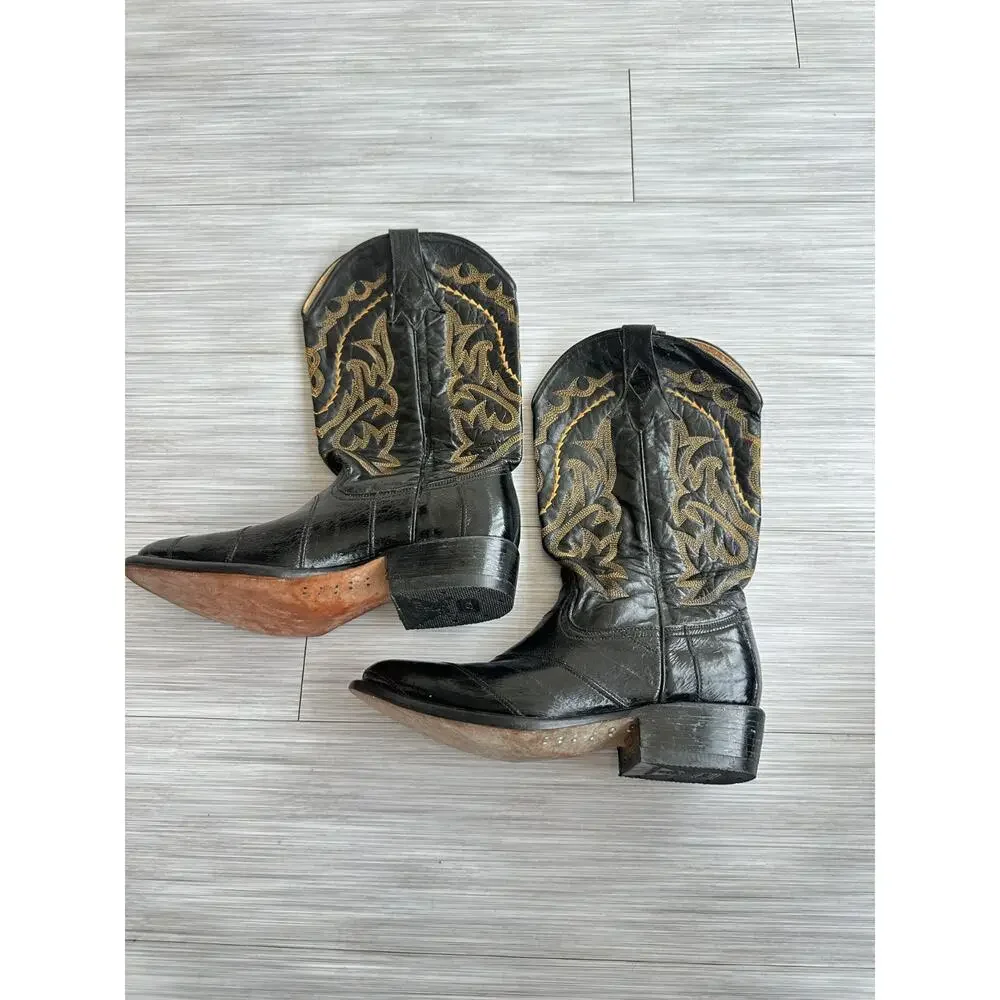 Vaquero Western Made in Mexico Leather Gold Stitching Cowboy Boots Sz 6 1/2